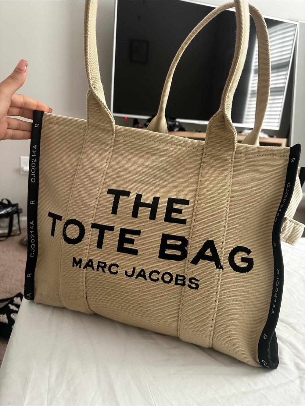 Marc Jacobs Beige Canvas Tote Bag with Black Logo